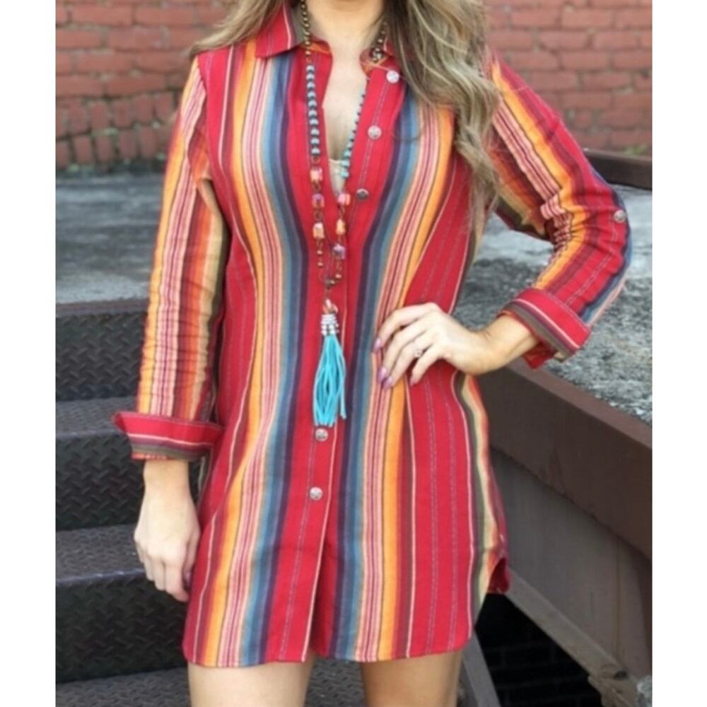 Lucky and Blessed Serape Striped Western Button Up‎ Shirt Sz S Festival Cowgirl